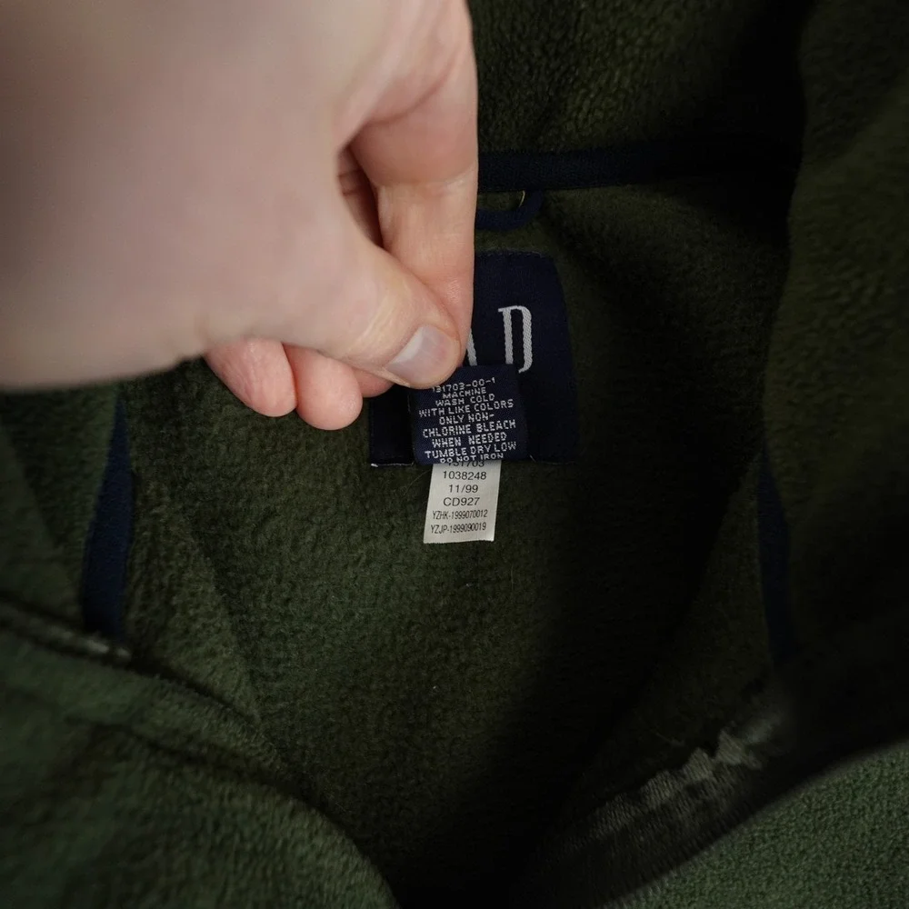 Gap Vintage 90s Green Blue Fleece‎ Full Zip Vest Men's Medium Back Pocket